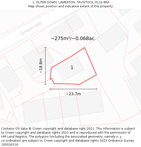 1, OUTER DOWN, LAMERTON, TAVISTOCK, PL19 8RA: Plot and title map