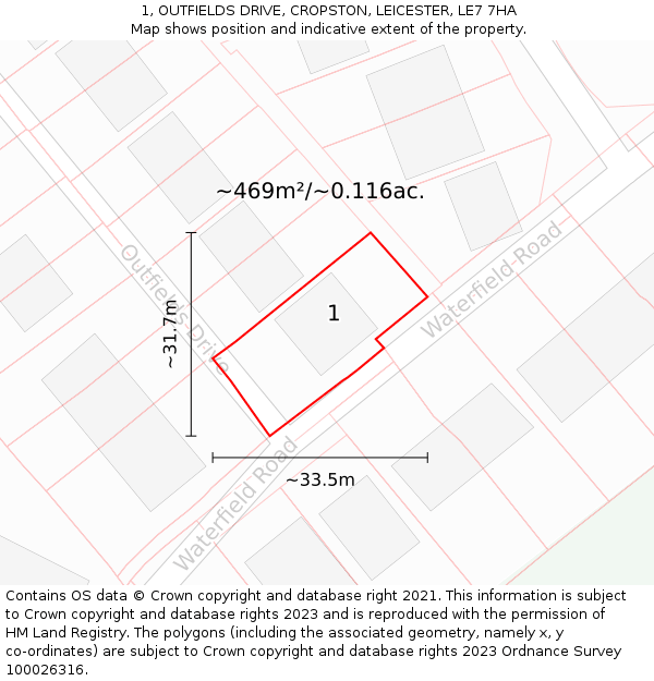 1, OUTFIELDS DRIVE, CROPSTON, LEICESTER, LE7 7HA: Plot and title map