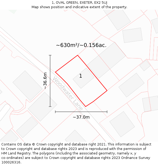 1, OVAL GREEN, EXETER, EX2 5UJ: Plot and title map