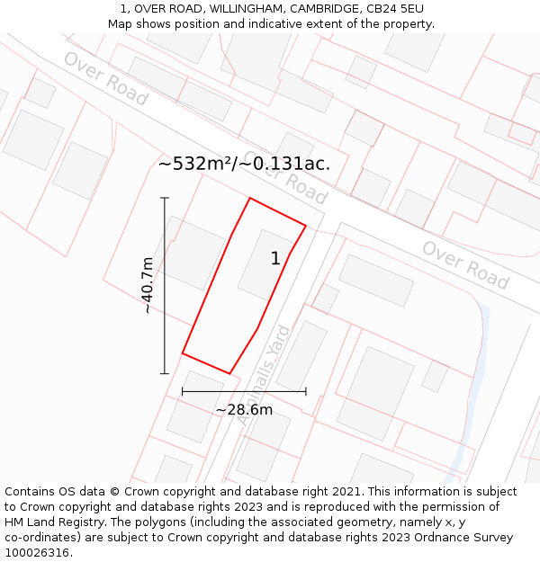 1, OVER ROAD, WILLINGHAM, CAMBRIDGE, CB24 5EU: Plot and title map