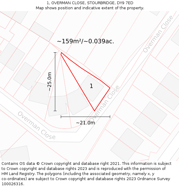 1, OVERMAN CLOSE, STOURBRIDGE, DY9 7ED: Plot and title map