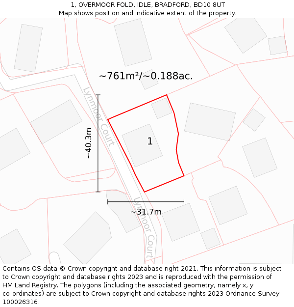 1, OVERMOOR FOLD, IDLE, BRADFORD, BD10 8UT: Plot and title map