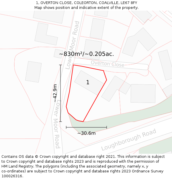 1, OVERTON CLOSE, COLEORTON, COALVILLE, LE67 8FY: Plot and title map