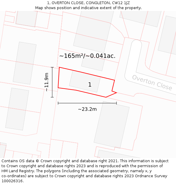 1, OVERTON CLOSE, CONGLETON, CW12 1JZ: Plot and title map