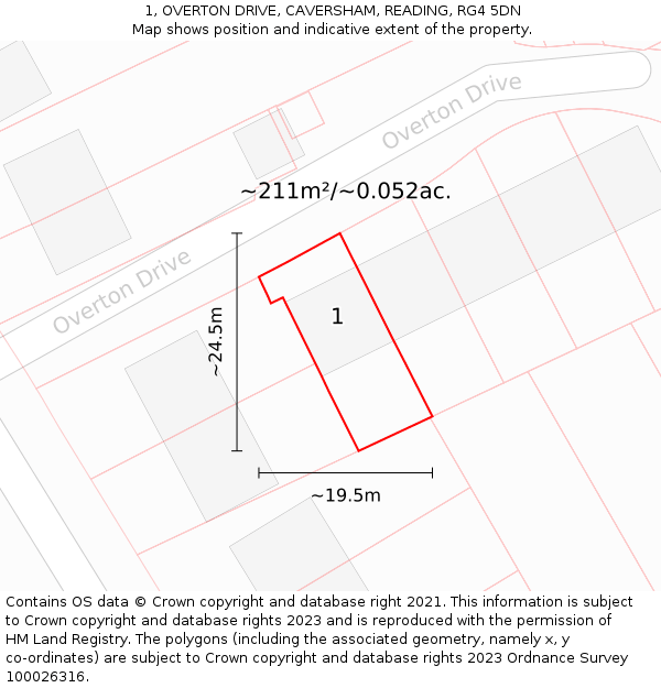 1, OVERTON DRIVE, CAVERSHAM, READING, RG4 5DN: Plot and title map