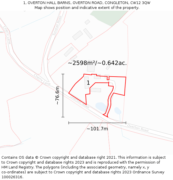 1, OVERTON HALL BARNS, OVERTON ROAD, CONGLETON, CW12 3QW: Plot and title map