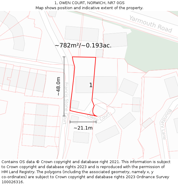 1, OWEN COURT, NORWICH, NR7 0GS: Plot and title map