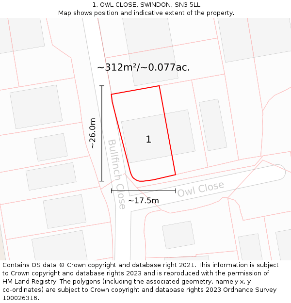 1, OWL CLOSE, SWINDON, SN3 5LL: Plot and title map