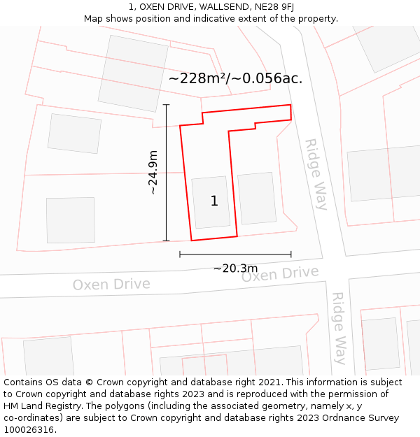 1, OXEN DRIVE, WALLSEND, NE28 9FJ: Plot and title map