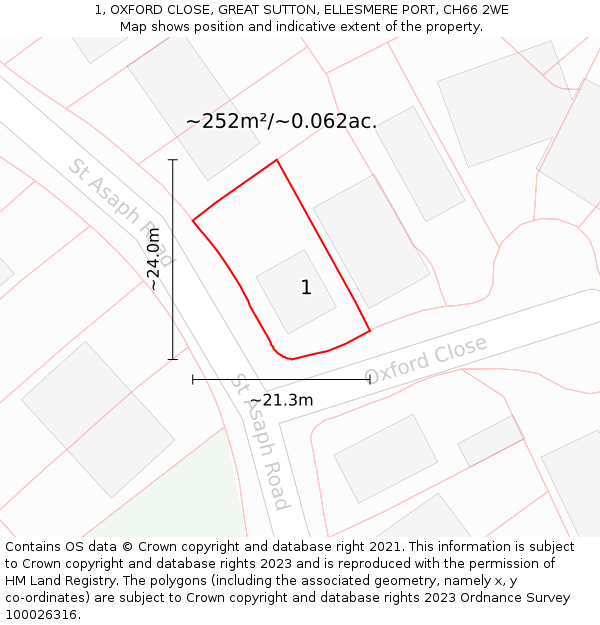 1, OXFORD CLOSE, GREAT SUTTON, ELLESMERE PORT, CH66 2WE: Plot and title map