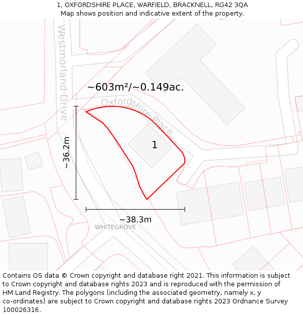 1, OXFORDSHIRE PLACE, WARFIELD, BRACKNELL, RG42 3QA: Plot and title map