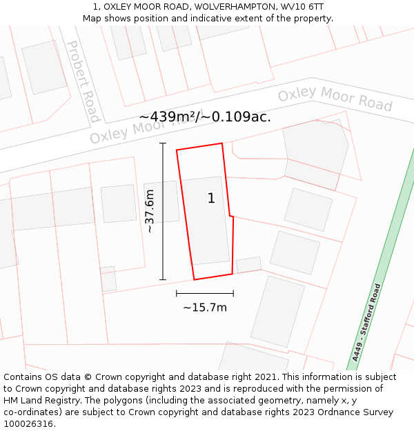 1, OXLEY MOOR ROAD, WOLVERHAMPTON, WV10 6TT: Plot and title map
