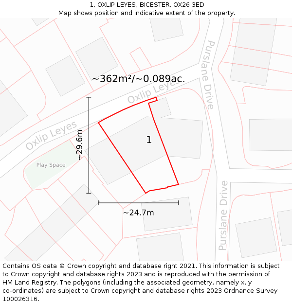 1, OXLIP LEYES, BICESTER, OX26 3ED: Plot and title map