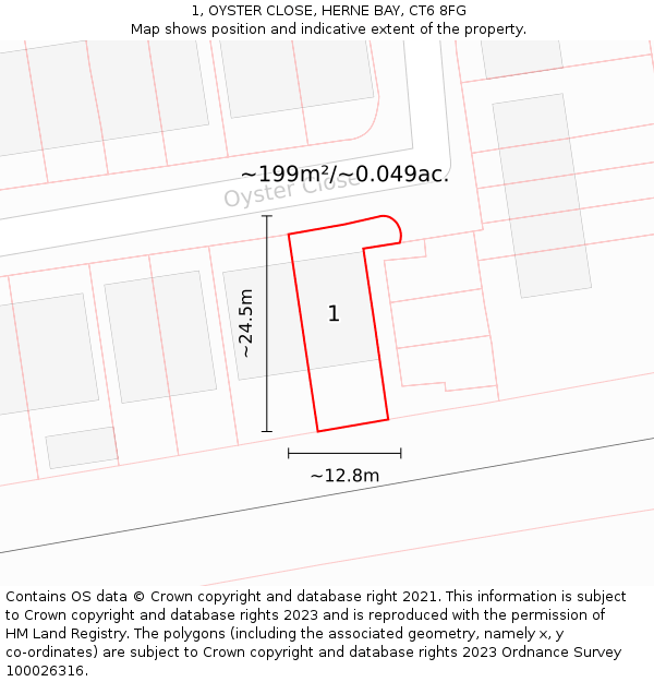 1, OYSTER CLOSE, HERNE BAY, CT6 8FG: Plot and title map