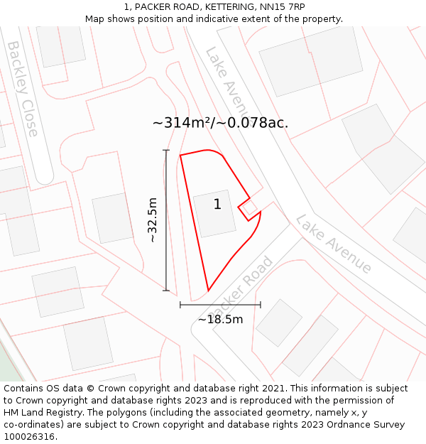 1, PACKER ROAD, KETTERING, NN15 7RP: Plot and title map