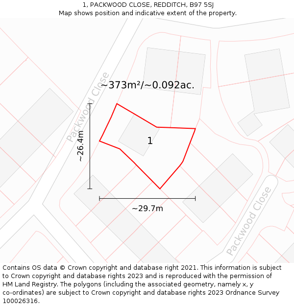 1, PACKWOOD CLOSE, REDDITCH, B97 5SJ: Plot and title map