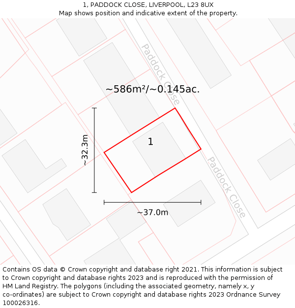 1, PADDOCK CLOSE, LIVERPOOL, L23 8UX: Plot and title map