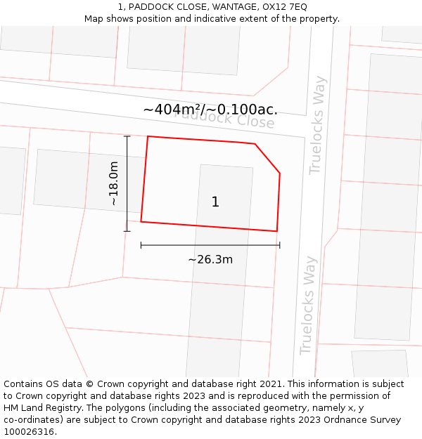 1, PADDOCK CLOSE, WANTAGE, OX12 7EQ: Plot and title map