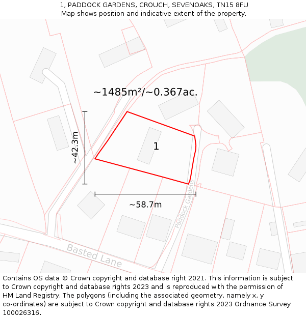 1, PADDOCK GARDENS, CROUCH, SEVENOAKS, TN15 8FU: Plot and title map