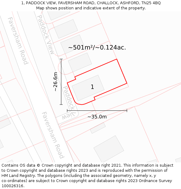 1, PADDOCK VIEW, FAVERSHAM ROAD, CHALLOCK, ASHFORD, TN25 4BQ: Plot and title map