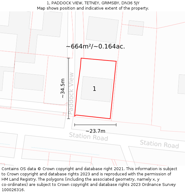 1, PADDOCK VIEW, TETNEY, GRIMSBY, DN36 5JY: Plot and title map