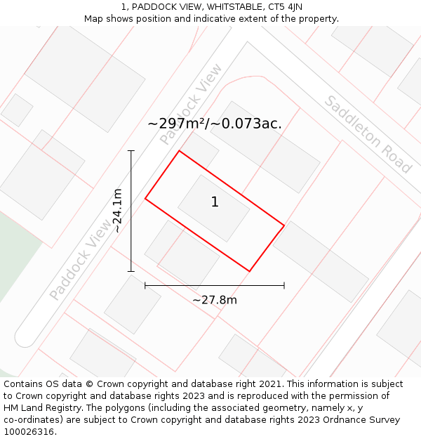 1, PADDOCK VIEW, WHITSTABLE, CT5 4JN: Plot and title map