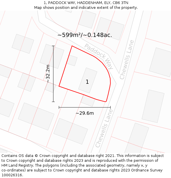 1, PADDOCK WAY, HADDENHAM, ELY, CB6 3TN: Plot and title map