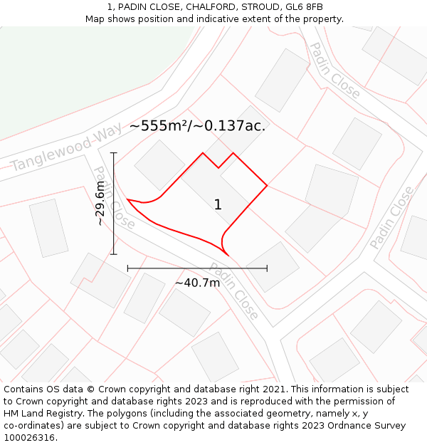 1, PADIN CLOSE, CHALFORD, STROUD, GL6 8FB: Plot and title map
