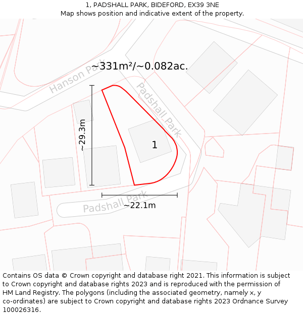 1, PADSHALL PARK, BIDEFORD, EX39 3NE: Plot and title map