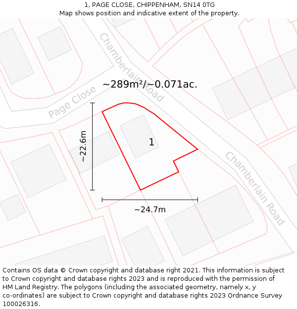 1, PAGE CLOSE, CHIPPENHAM, SN14 0TG: Plot and title map