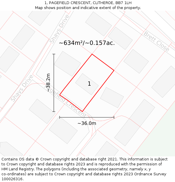 1, PAGEFIELD CRESCENT, CLITHEROE, BB7 1LH: Plot and title map