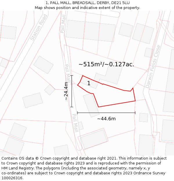 1, PALL MALL, BREADSALL, DERBY, DE21 5LU: Plot and title map