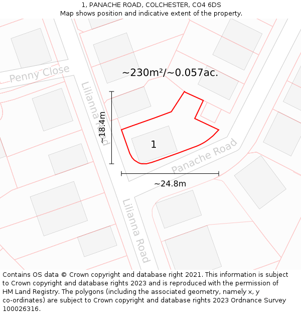 1, PANACHE ROAD, COLCHESTER, CO4 6DS: Plot and title map