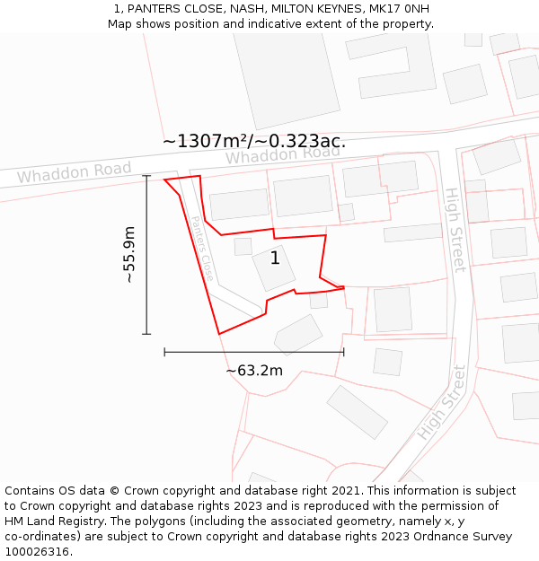 1, PANTERS CLOSE, NASH, MILTON KEYNES, MK17 0NH: Plot and title map