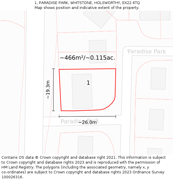 1, PARADISE PARK, WHITSTONE, HOLSWORTHY, EX22 6TQ: Plot and title map