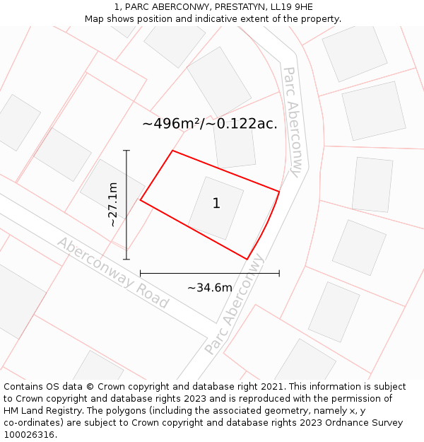 1, PARC ABERCONWY, PRESTATYN, LL19 9HE: Plot and title map