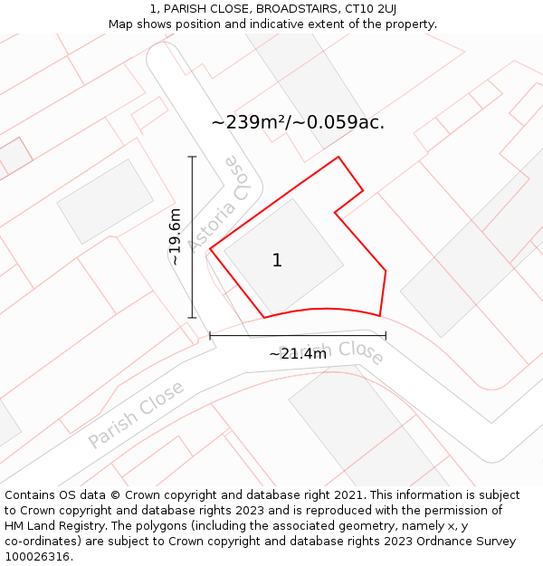 1, PARISH CLOSE, BROADSTAIRS, CT10 2UJ: Plot and title map