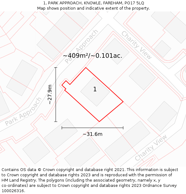 1, PARK APPROACH, KNOWLE, FAREHAM, PO17 5LQ: Plot and title map