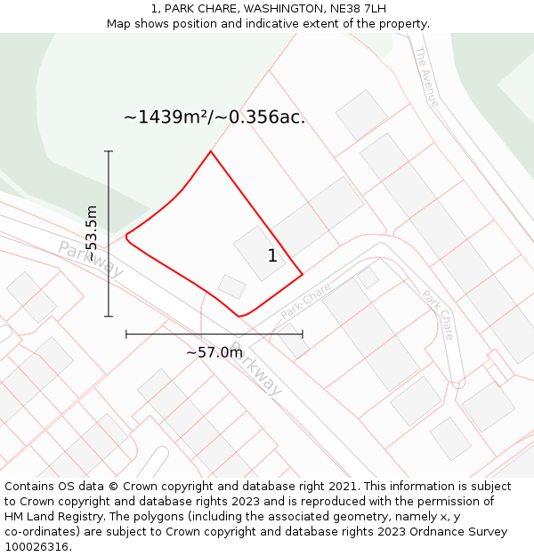 1, PARK CHARE, WASHINGTON, NE38 7LH: Plot and title map