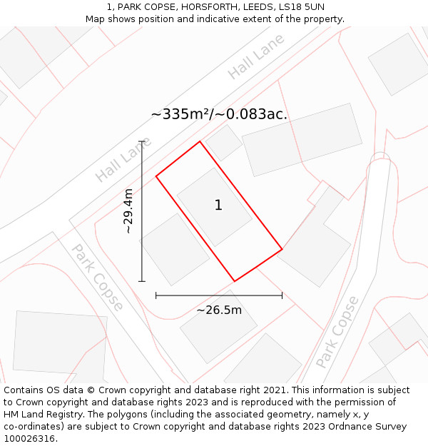 1, PARK COPSE, HORSFORTH, LEEDS, LS18 5UN: Plot and title map
