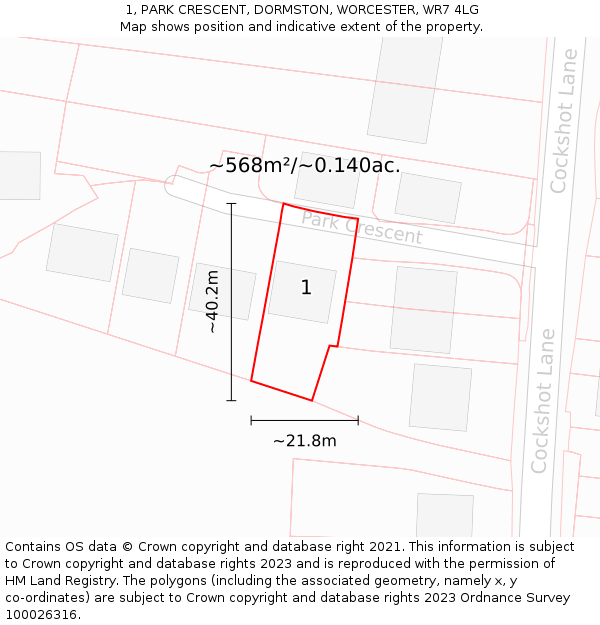 1, PARK CRESCENT, DORMSTON, WORCESTER, WR7 4LG: Plot and title map