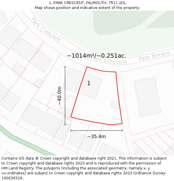 1, PARK CRESCENT, FALMOUTH, TR11 2DL: Plot and title map