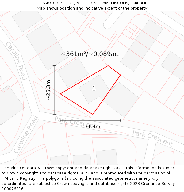 1, PARK CRESCENT, METHERINGHAM, LINCOLN, LN4 3HH: Plot and title map