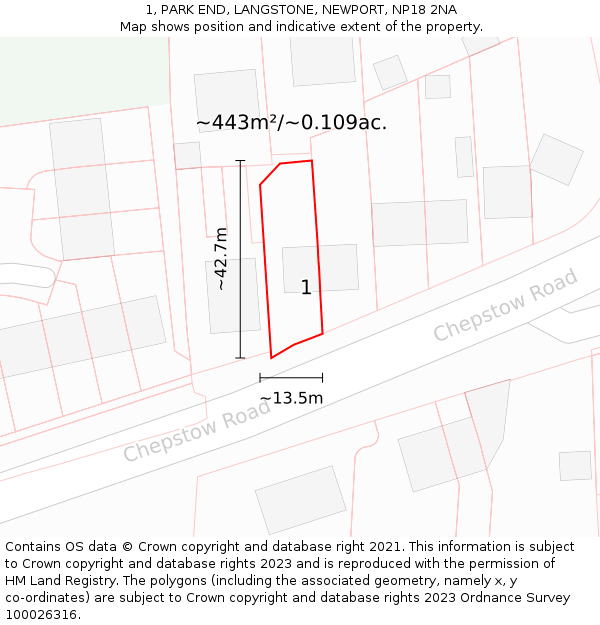 1, PARK END, LANGSTONE, NEWPORT, NP18 2NA: Plot and title map