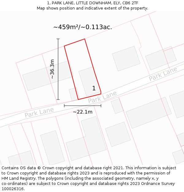 1, PARK LANE, LITTLE DOWNHAM, ELY, CB6 2TF: Plot and title map