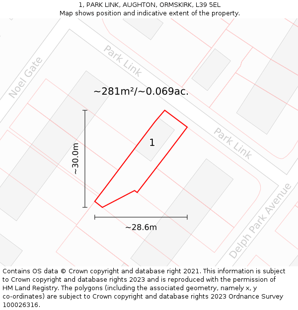 1, PARK LINK, AUGHTON, ORMSKIRK, L39 5EL: Plot and title map