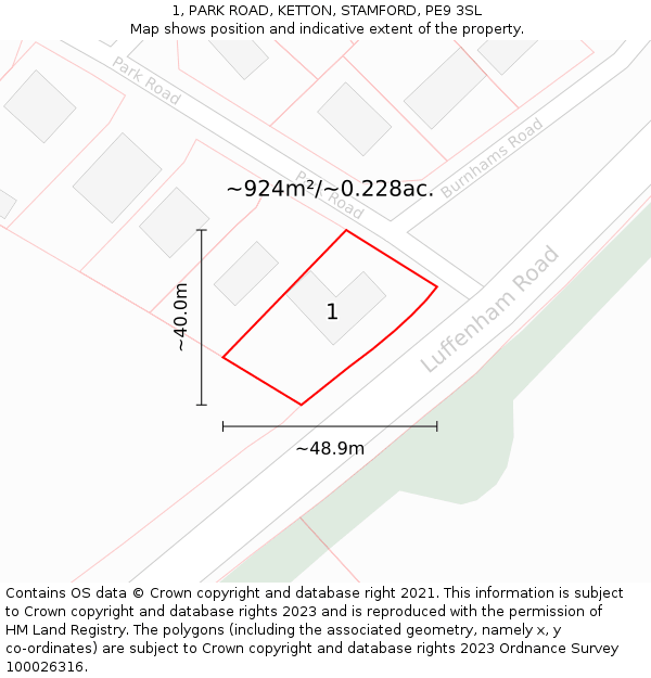 1, PARK ROAD, KETTON, STAMFORD, PE9 3SL: Plot and title map