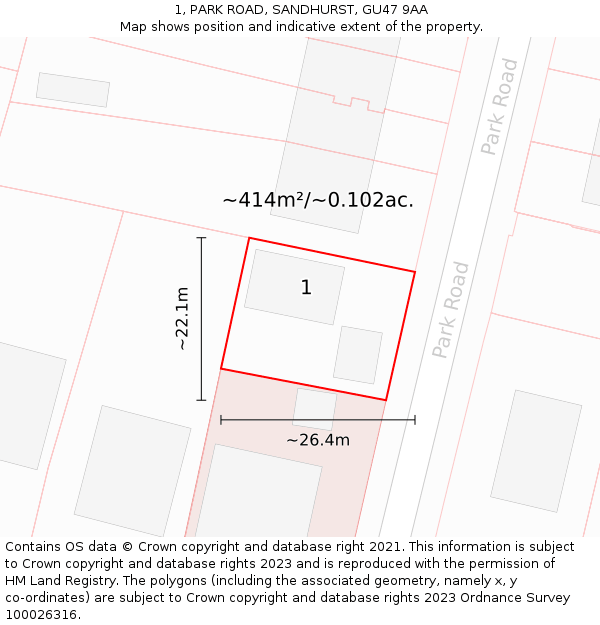 1, PARK ROAD, SANDHURST, GU47 9AA: Plot and title map