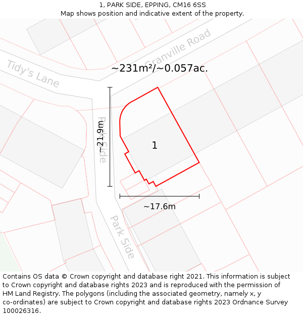 1, PARK SIDE, EPPING, CM16 6SS: Plot and title map