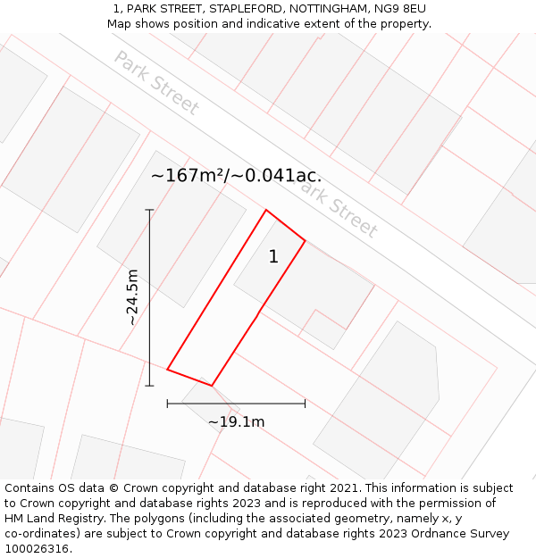 1, PARK STREET, STAPLEFORD, NOTTINGHAM, NG9 8EU: Plot and title map
